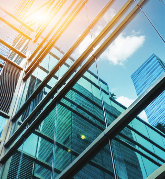 Glass curtainwall facade representing the H.B. Fuller insulating glass sealants product guide