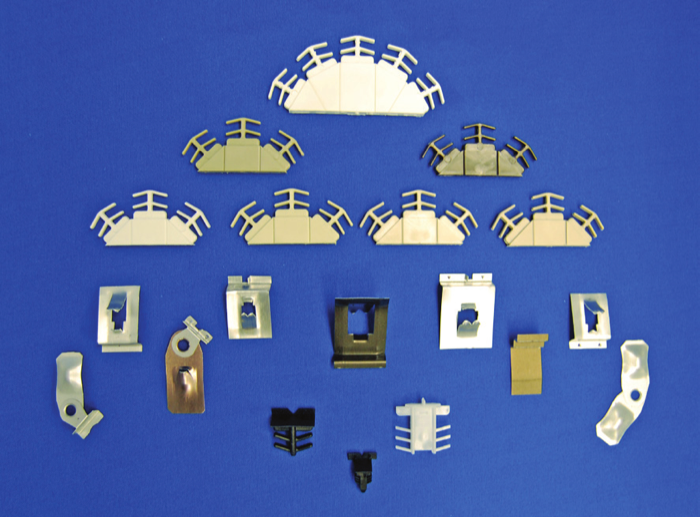 Assortment of Quanex IntelliClip metal, plastic, and starburst muntin end clips